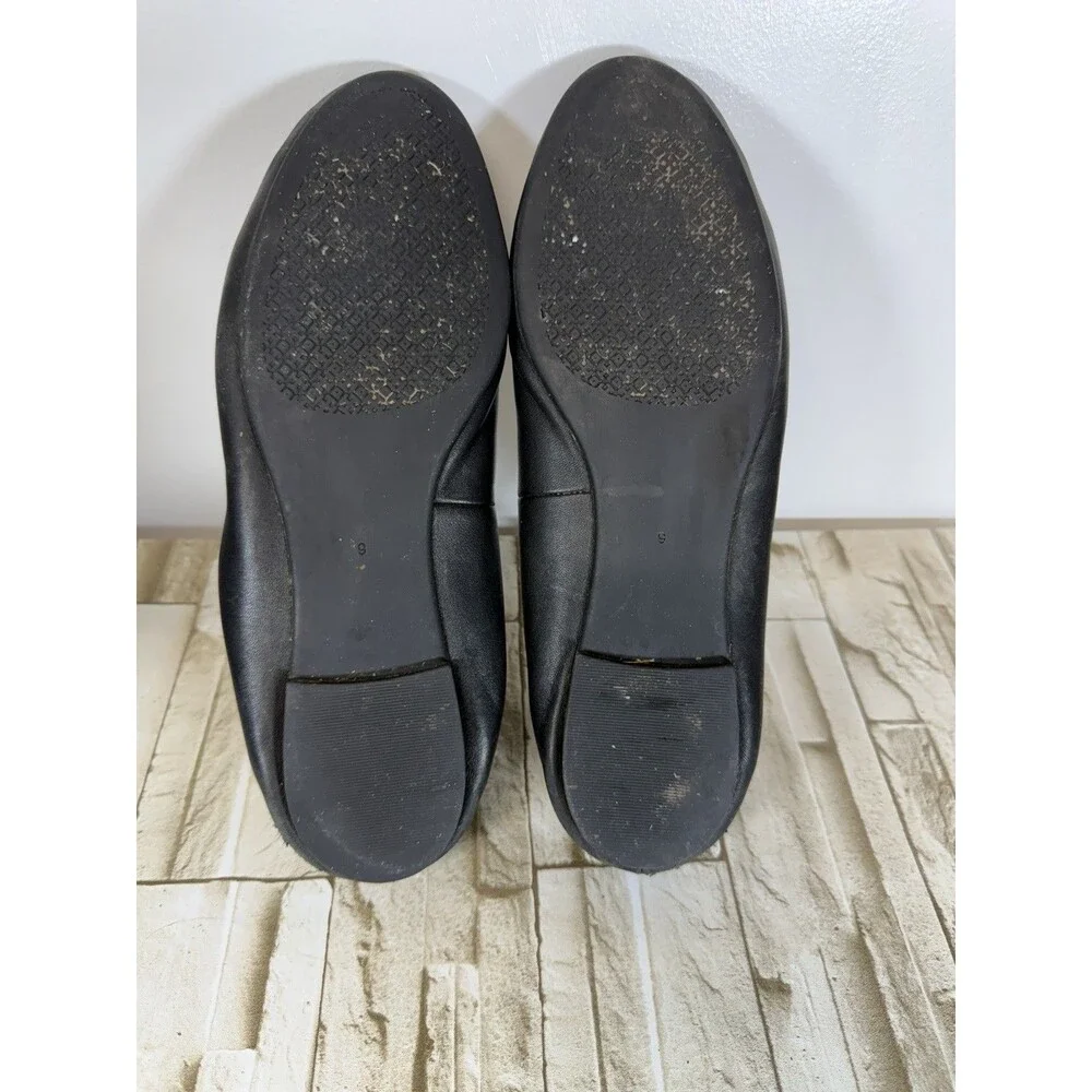 Tory Burch  Women’s  Shoe Minnie Metal Logo Flats  Leather Black Sz 9